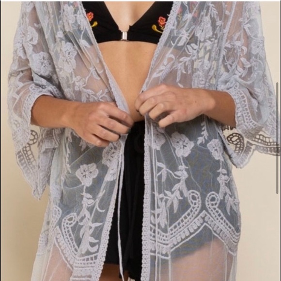 Sheer Lavender Lace Kimono Duster - Picture 3 of 7